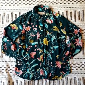 LOFT green utility blouse w/ pink & yellow floral